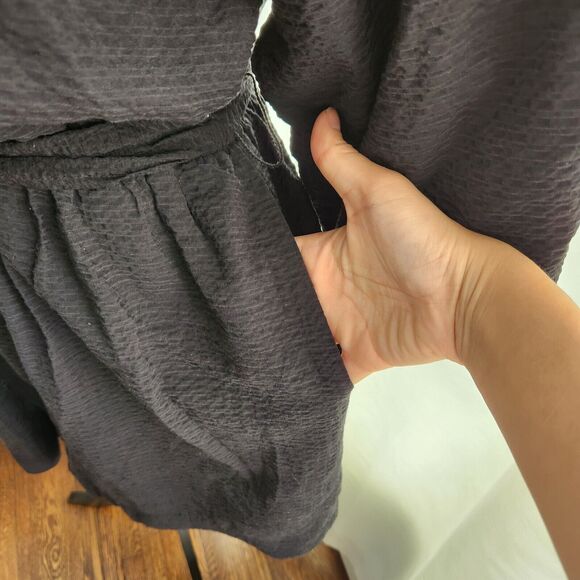 Anthropologie Francesca Balloon Sleeve Textured Romper Medium Womens BLACK - Picture 7 of 13